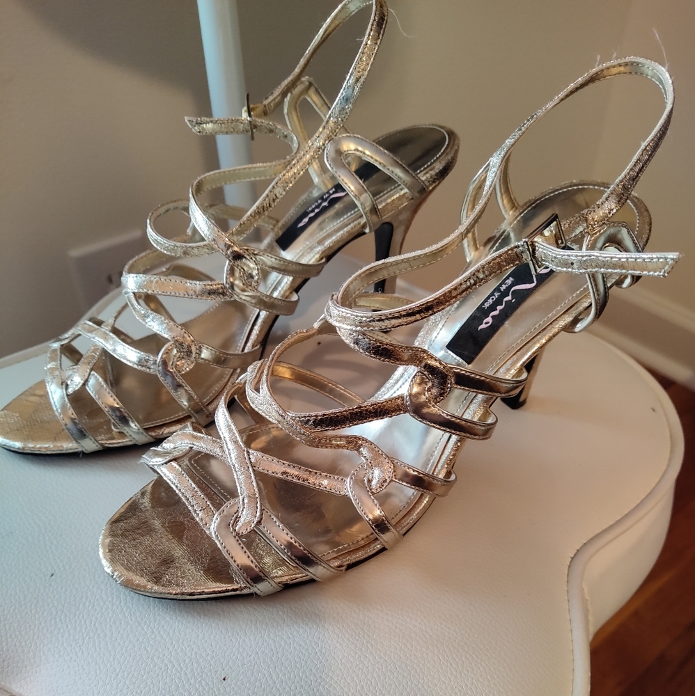Nina New York strappy gold heels